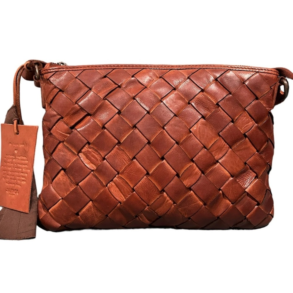 Woven Leather Crossbody Bag - Brown